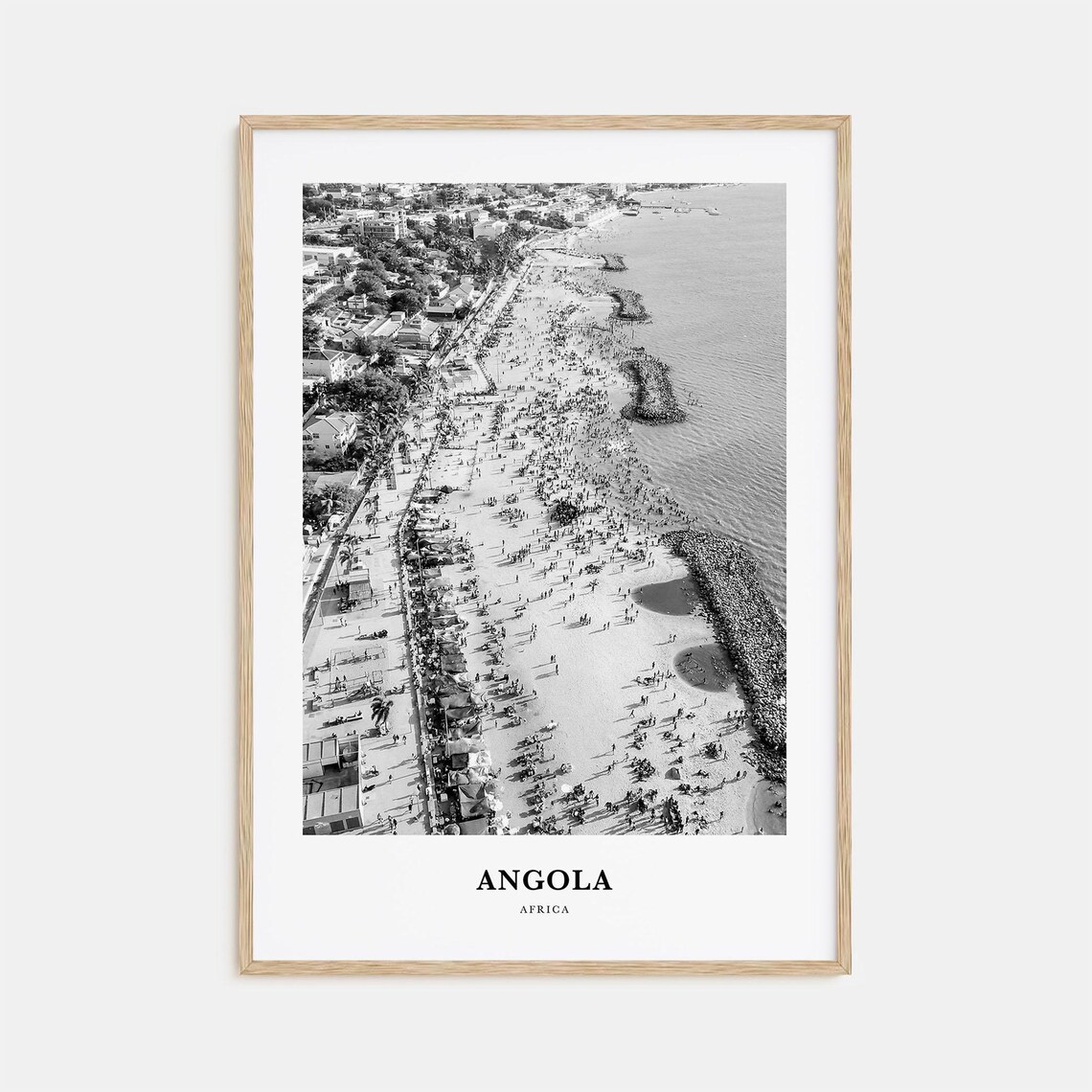 Angola Crowded Beach Aerial View Black and White Travel Poster