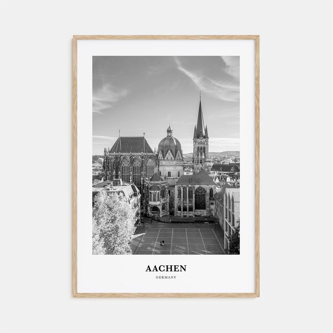 Aachen Germany Gothic Cathedral Square Black and White Poster