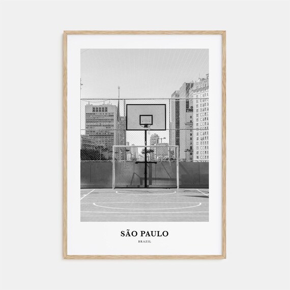 Sao Paulo Brazil Rooftop Sports Court City View Black White Poster