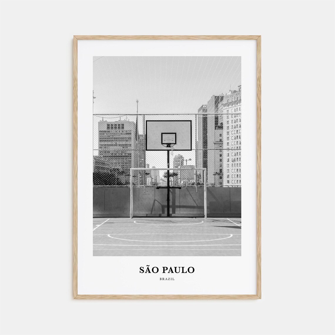 Sao Paulo Brazil Rooftop Sports Court City View Black White Poster