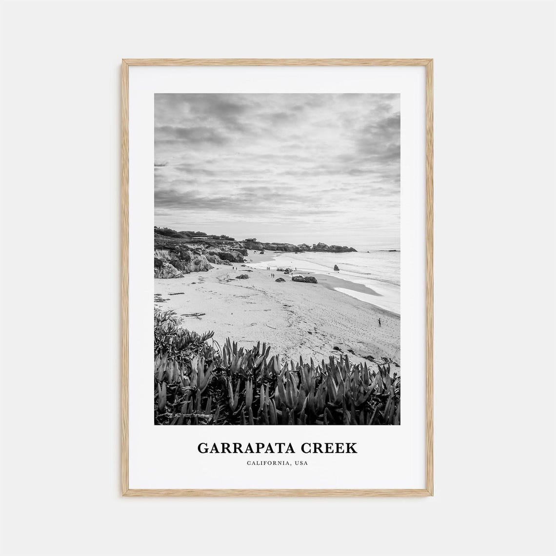 Garrapata Creek Rocky Big Sur Beach Black and White Travel Poster