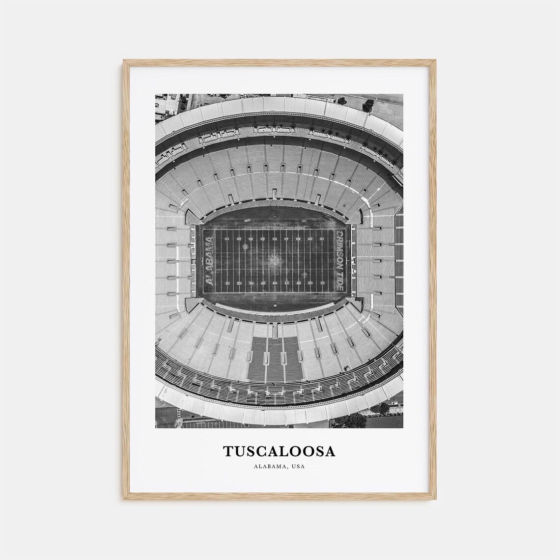 Tuscaloosa Alabama Stadium Aerial Crimson Tide Black White Poster