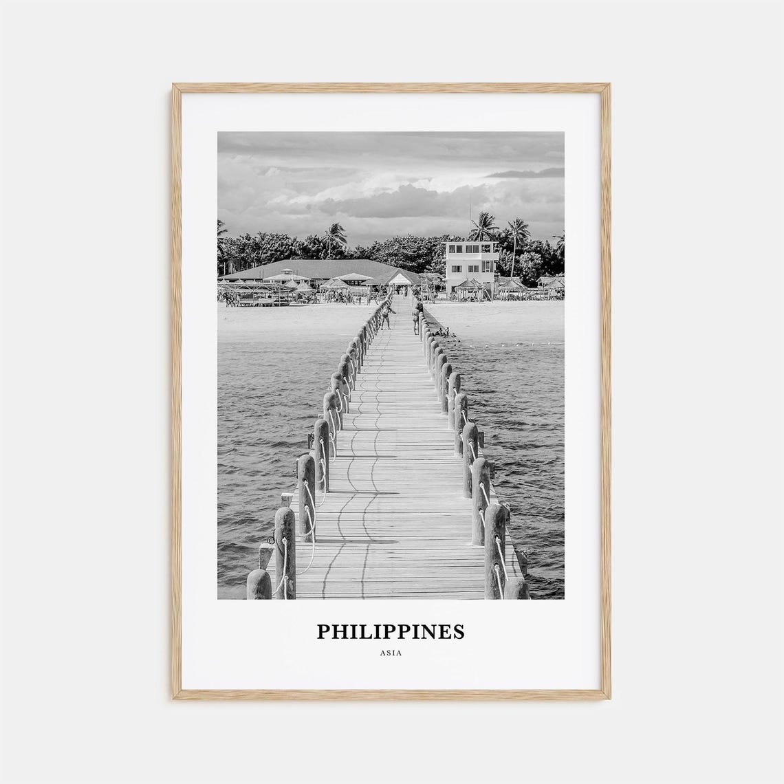 Philippines Beach Resort Long Wooden Pier Black and White Poster