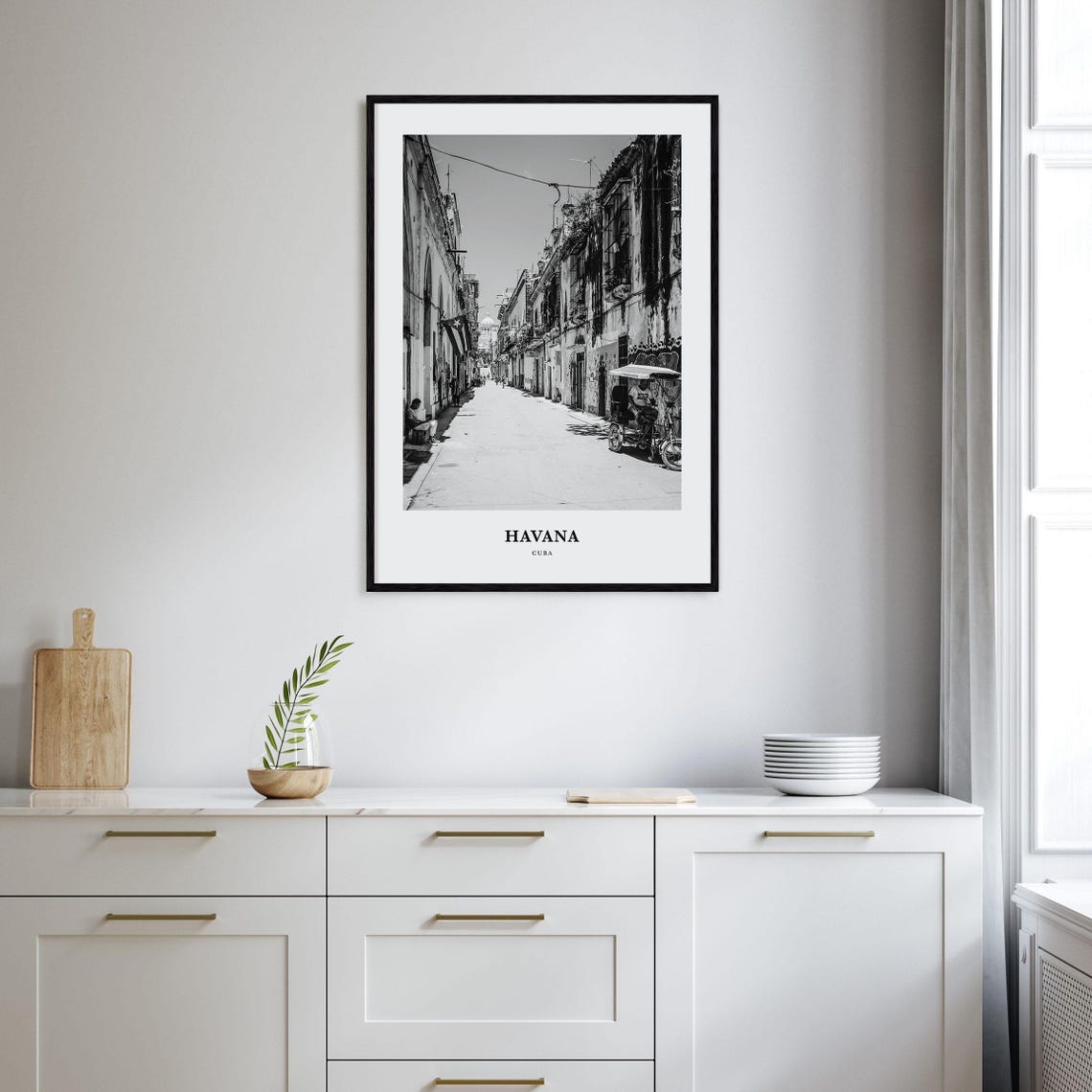 Havana Cuba Old Town Street Colonial Buildings Black and White Poster - Image 2