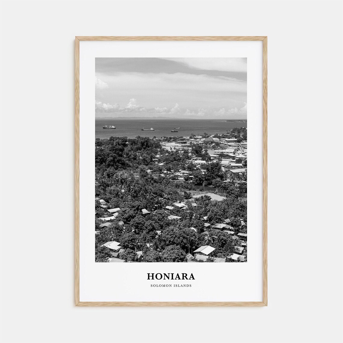 Honiara Solomon Islands Coastal Town Black and White Travel Poster