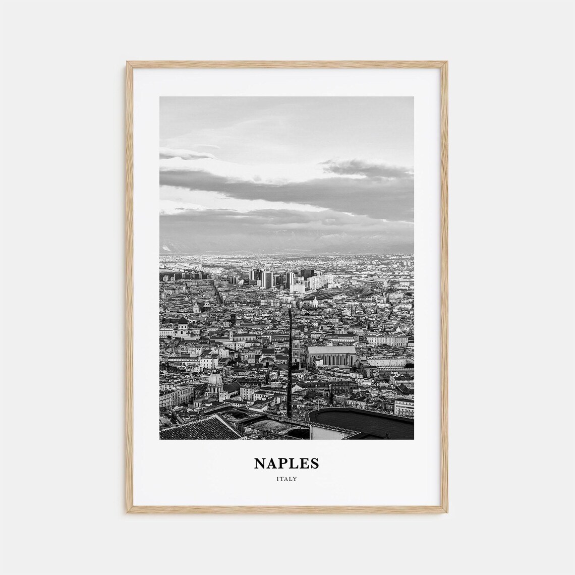 Naples Italy Skyline Historic Spires Black And White Travel Poster