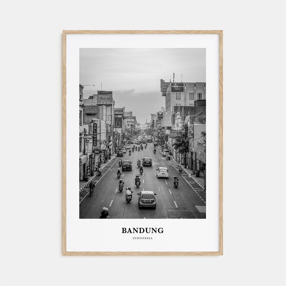 Bandung Indonesia Scooters Busy City Street Black and White Poster