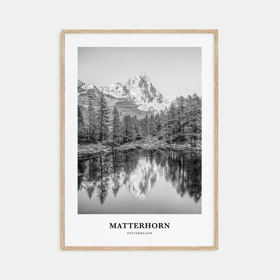 Matterhorn Switzerland Mirror Lake Reflection Black White Photo Poster