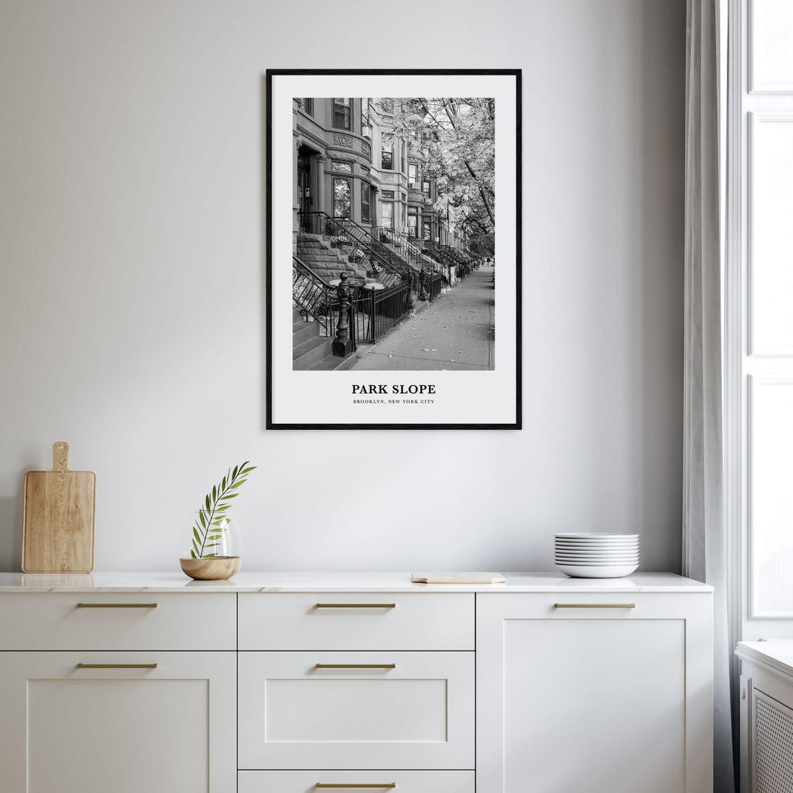 Park Slope Brooklyn Brownstone Stoops Black and White Poster - Image 2