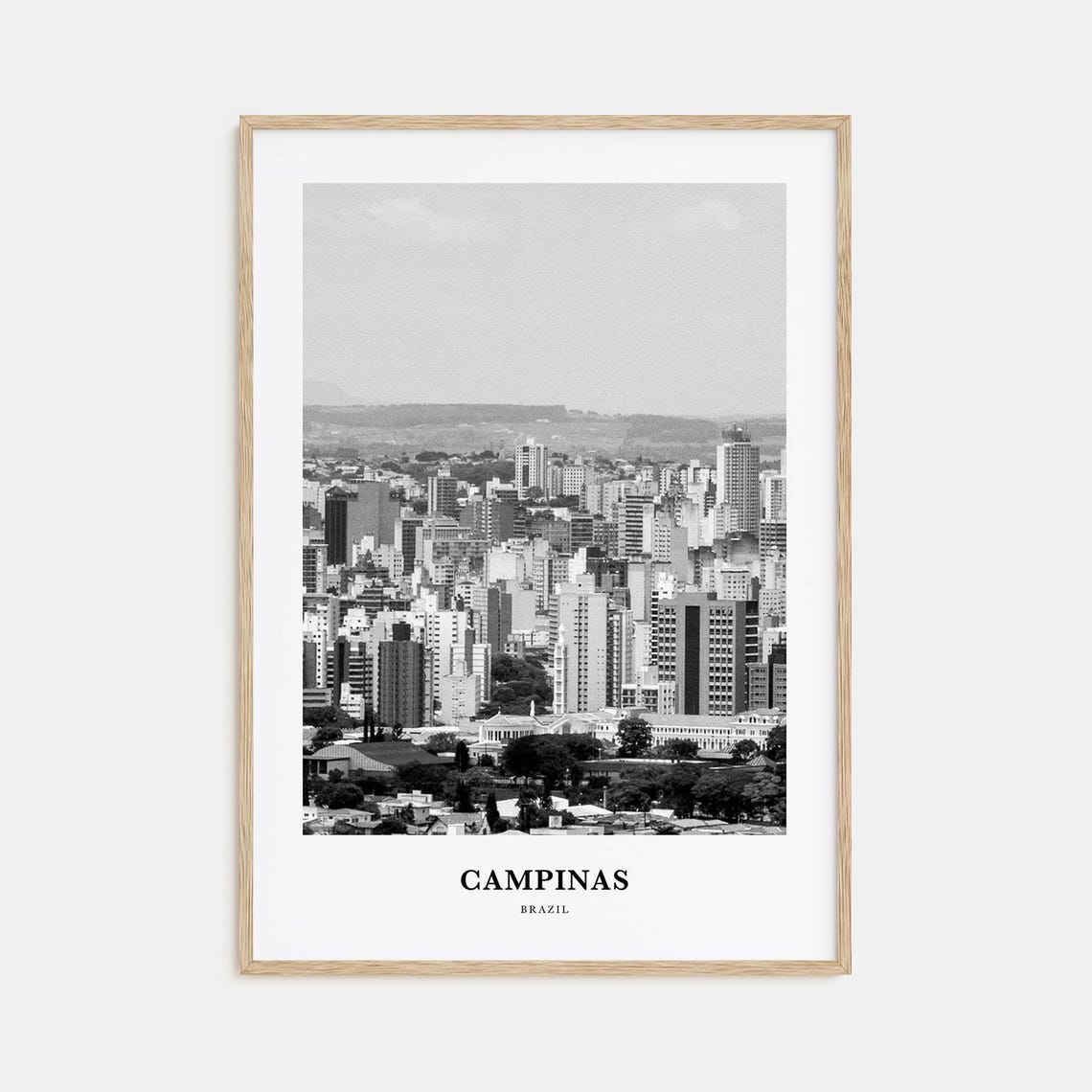 Campinas Brazil City Skyline Panorama View Black and White Poster