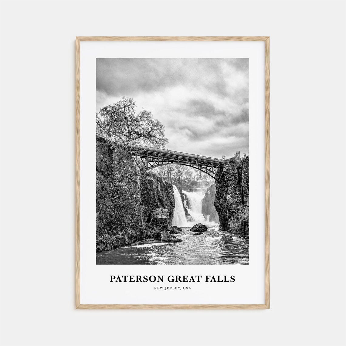 Paterson Great Falls New Jersey Waterfall Black and White Poster
