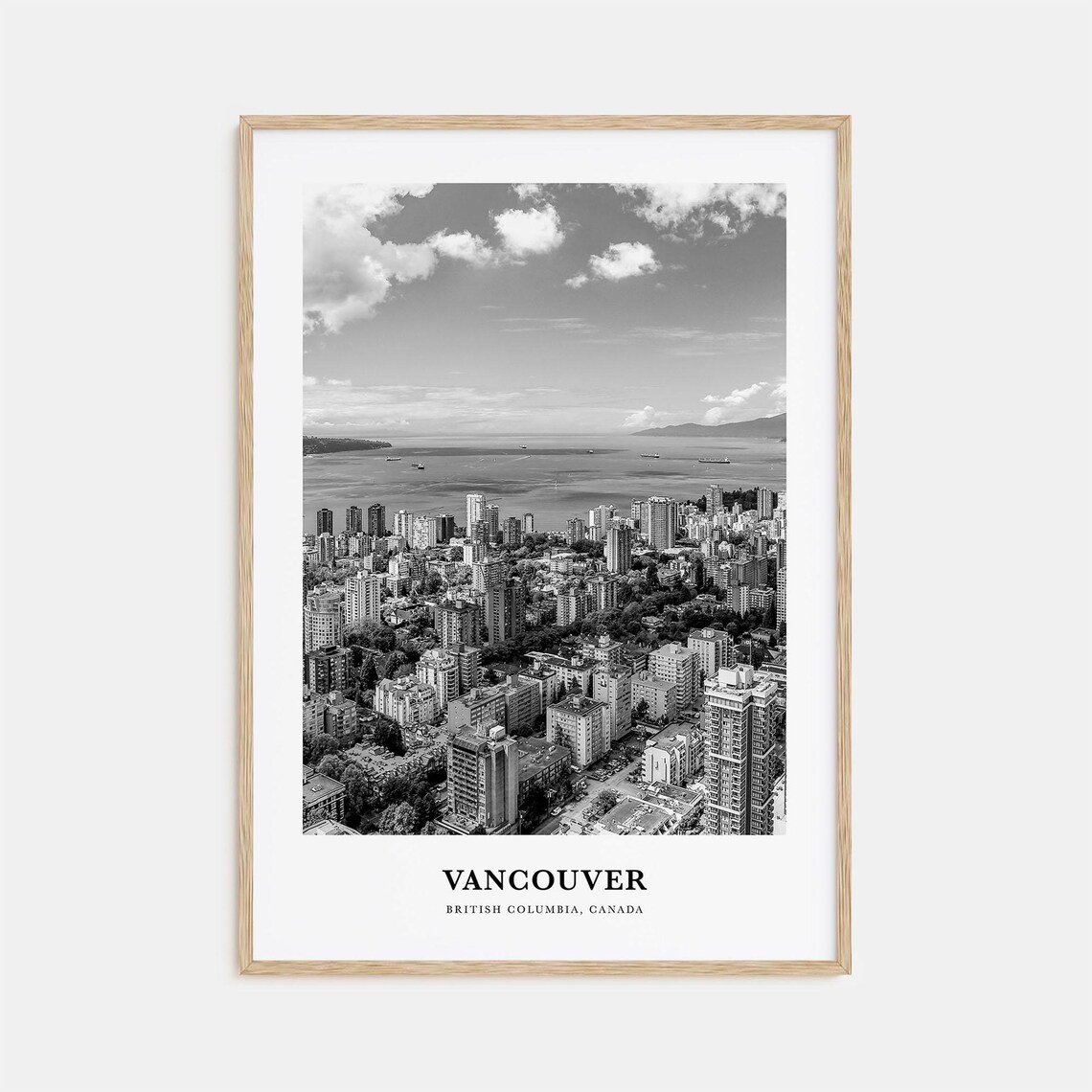 Vancouver British Columbia City Bay Aerial Black and White Poster