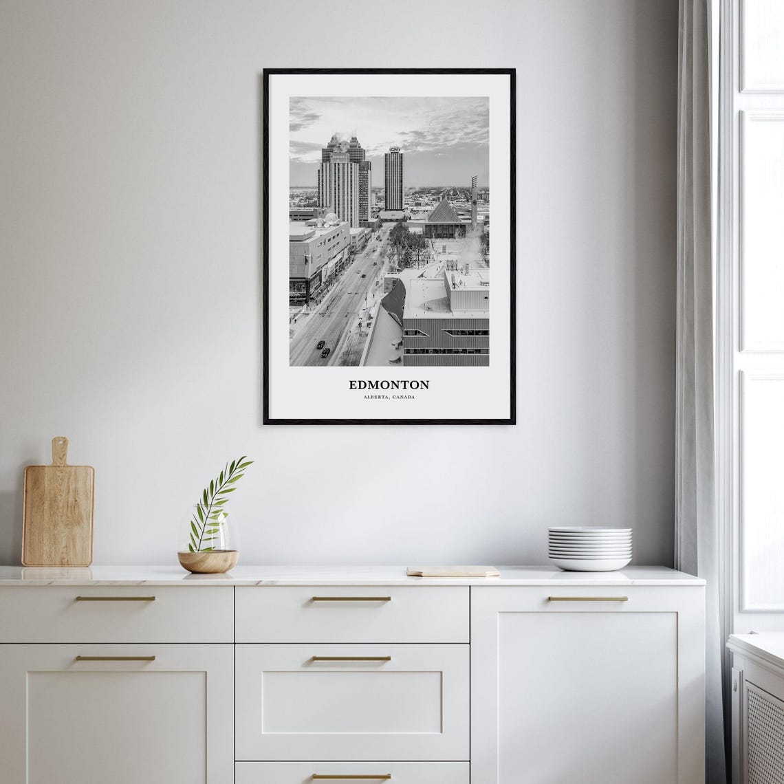 Edmonton Alberta Downtown Winter Snow Street Black White Photo Poster - Image 2