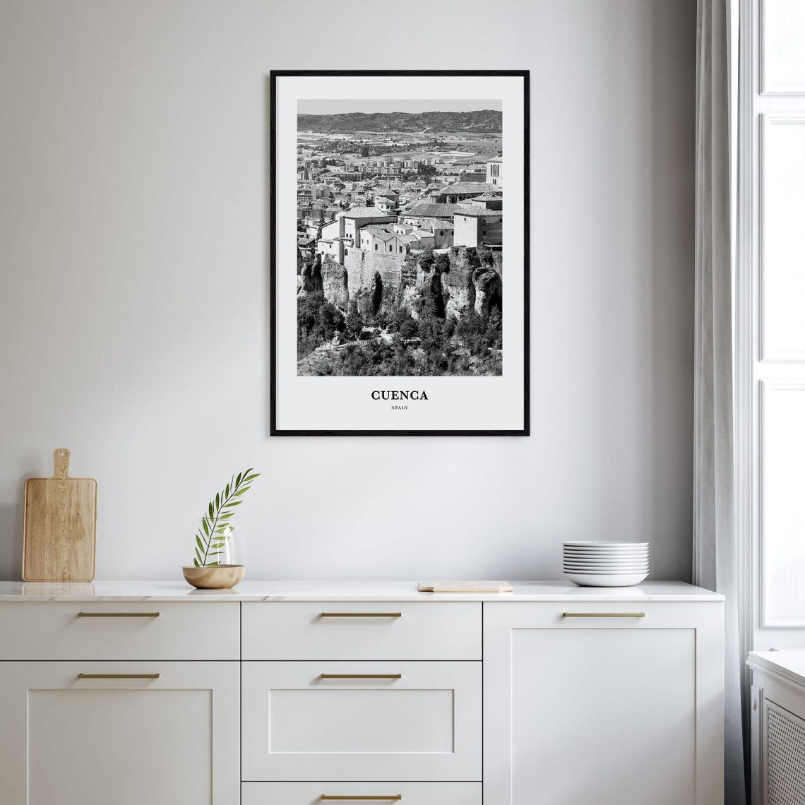 Cuenca Spain Hanging Houses Gorge Black and White Travel Poster - Image 2