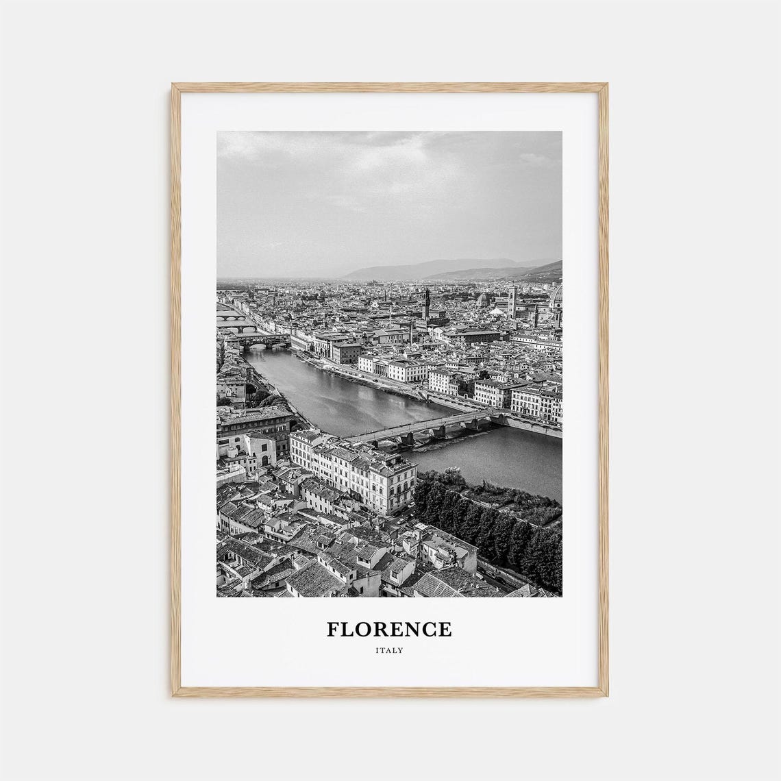 Florence Italy Arno River Aerial Black and White Photo Poster