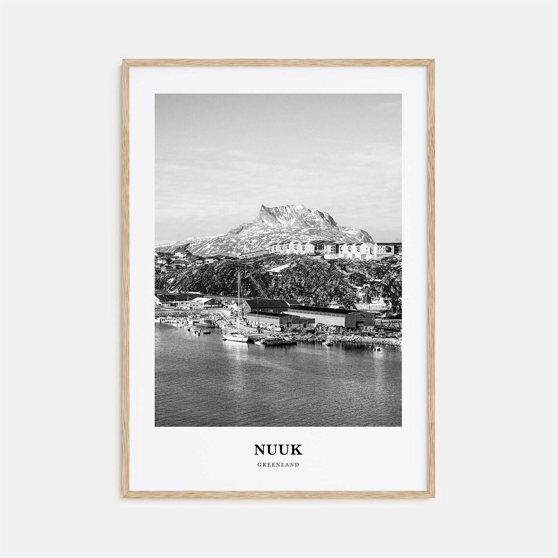 Nuuk Greenland Harbor with Snow Capped Mountain Photo Poster