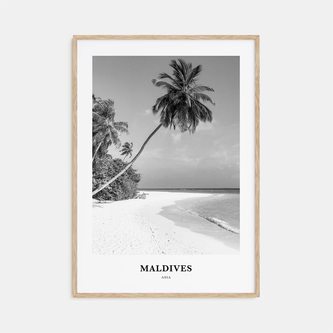 Maldives Asia Leaning Palm White Sand Beach Scenic View Travel Poster