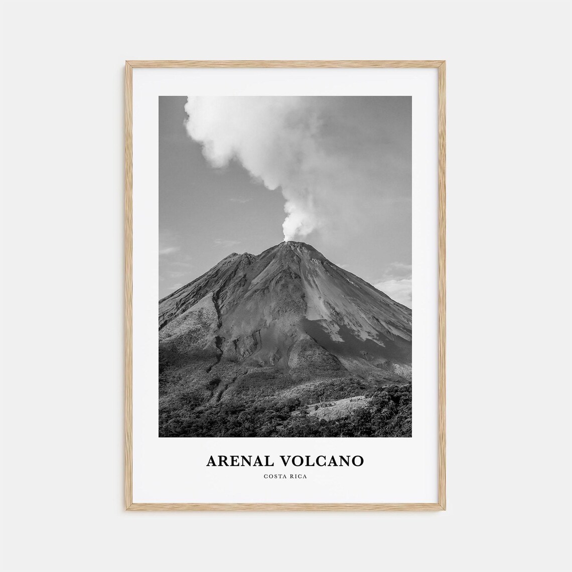 Arenal Volcano Costa Rica Smoking Crater Jungle Black White Poster