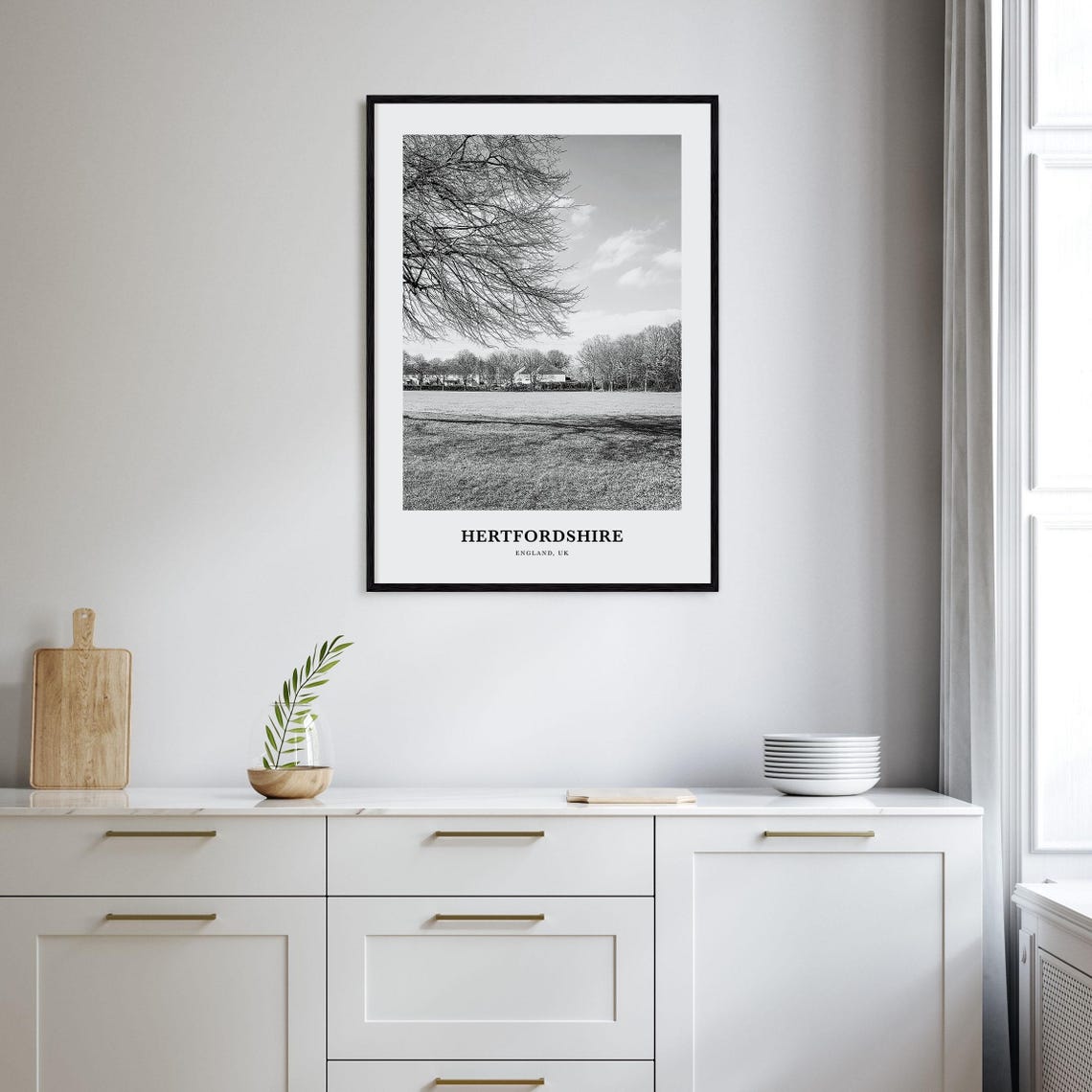 Hertfordshire England Parkland Winter Trees Black and White Poster - Image 2