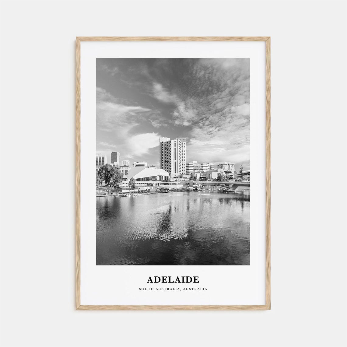 Adelaide River Torrens Skyline Black and White Australia Poster