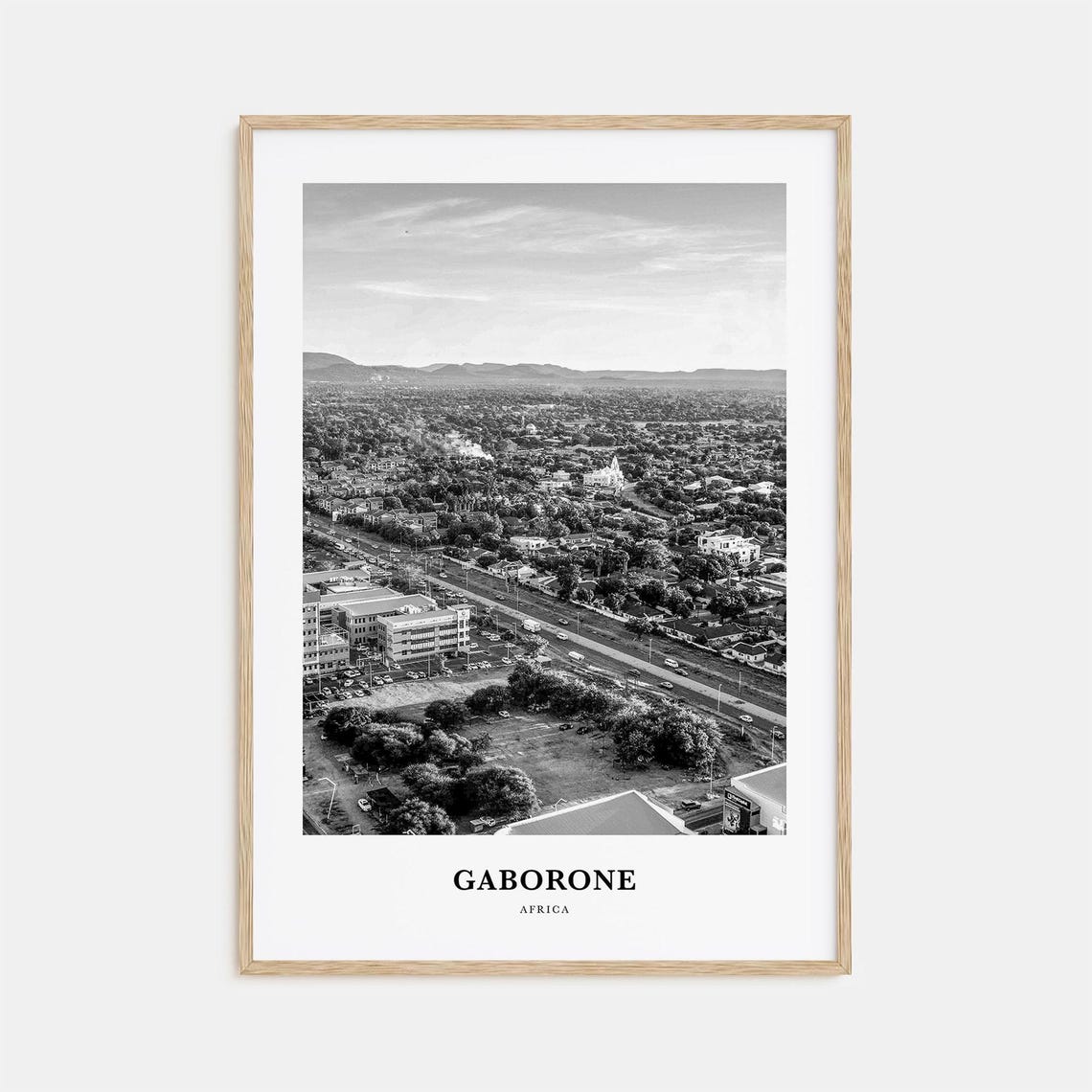 Gaborone Aerial City View Botswana Black and White Minimalist Poster
