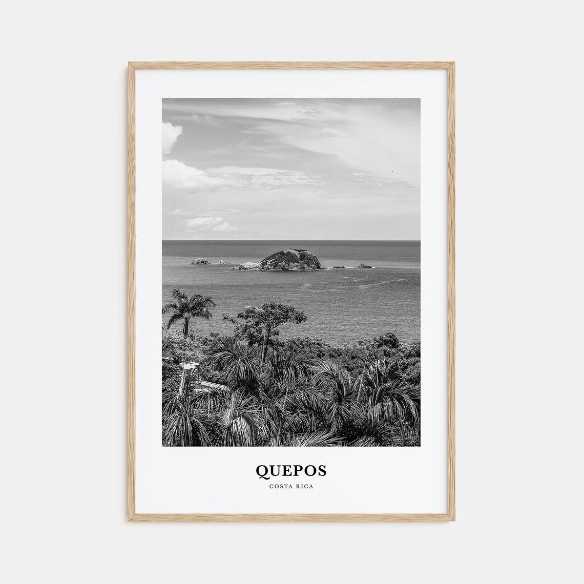 Quepos Costa Rica Ocean Island Palm Trees Black and White Poster