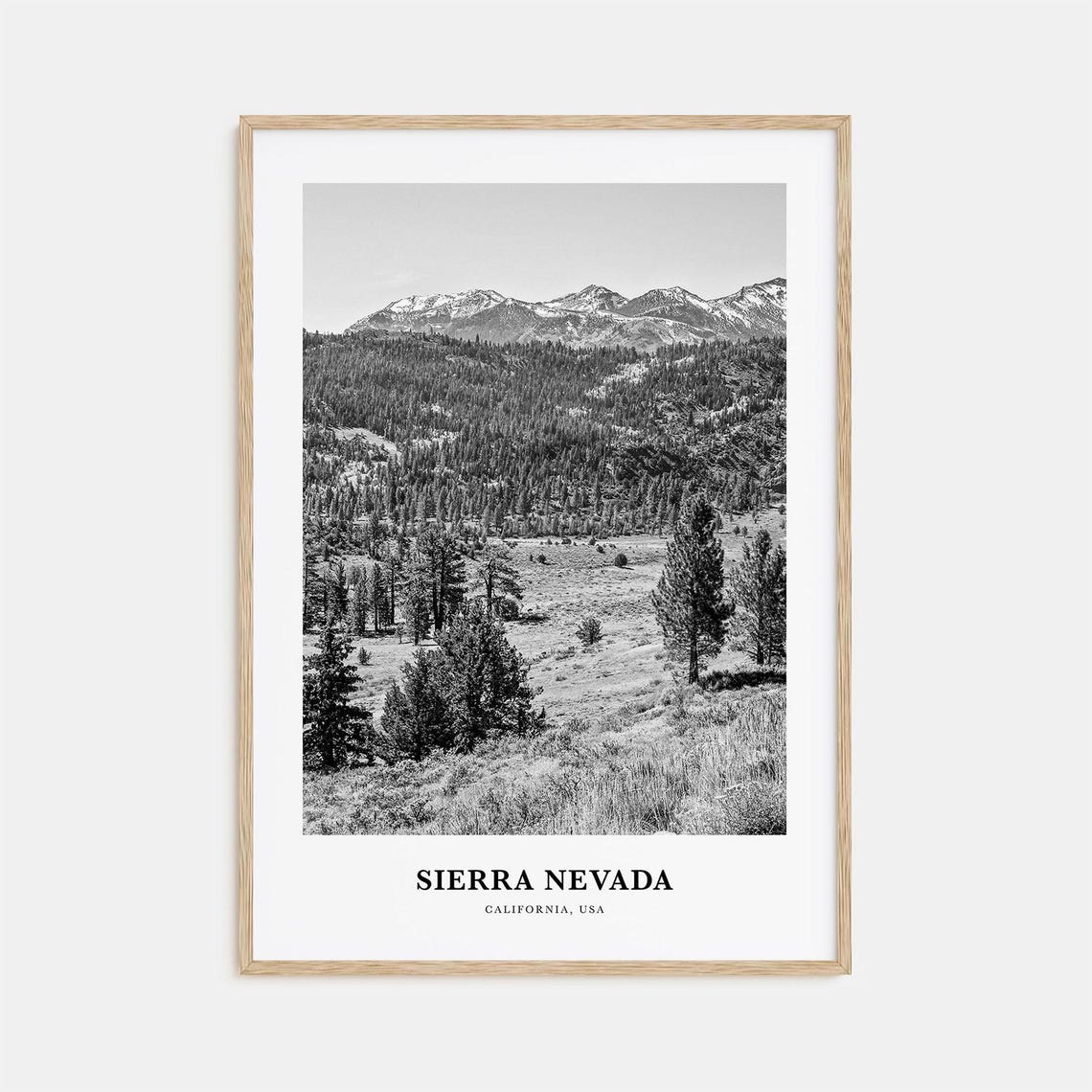 Sierra Nevada California Alpine Peaks Black and White Landscape Poster