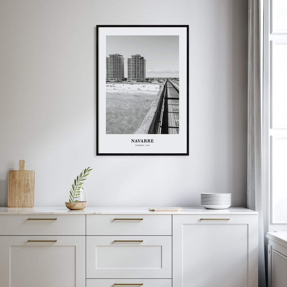 Navarre Florida Beach Fishing Pier Black And White Travel Poster - Image 2
