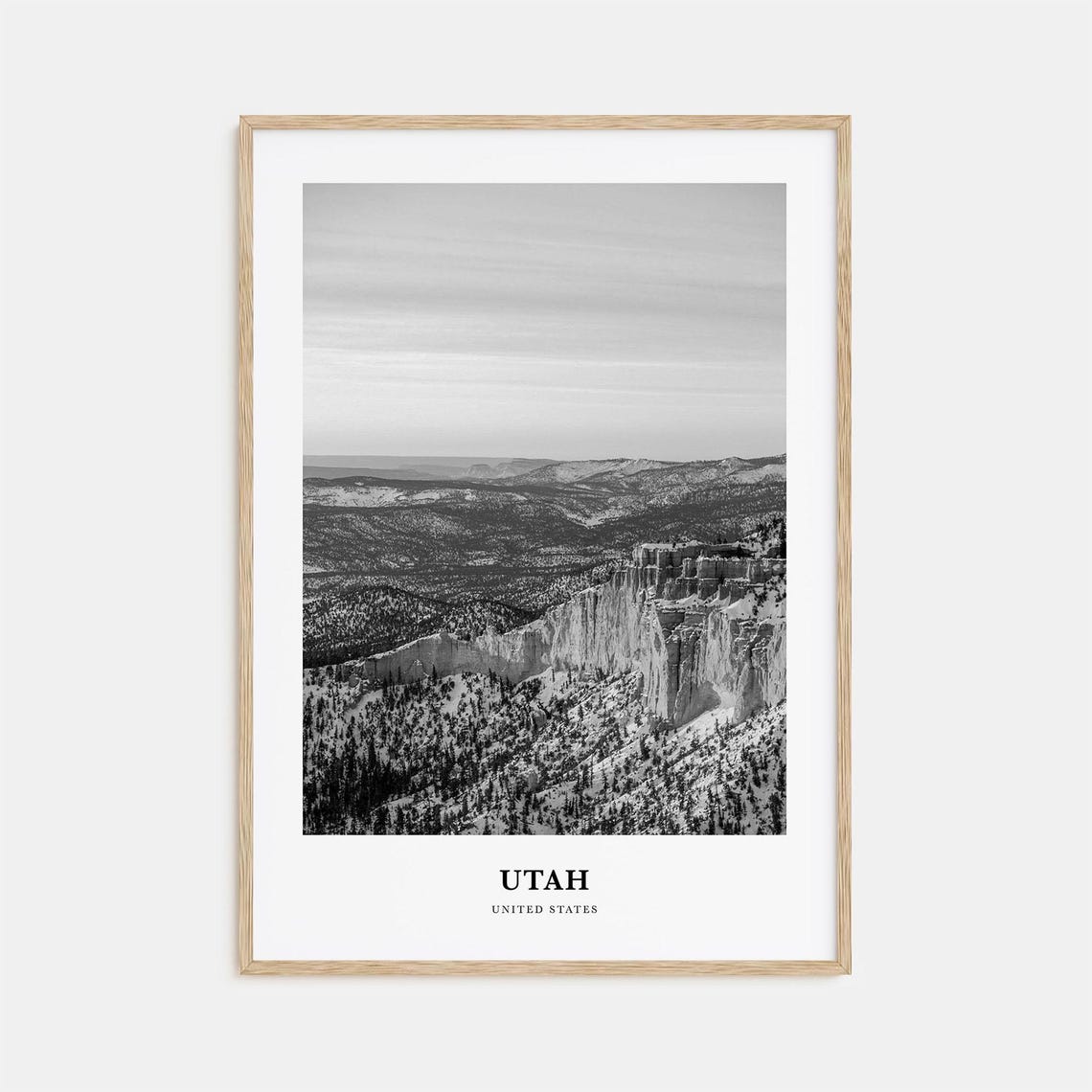 Utah United States Bryce Canyon Cliffs Snow Monochrome Art Poster