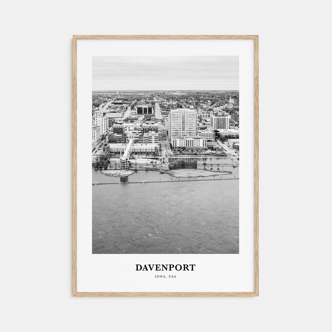 Davenport Iowa Mississippi River Aerial Cityscape View Poster