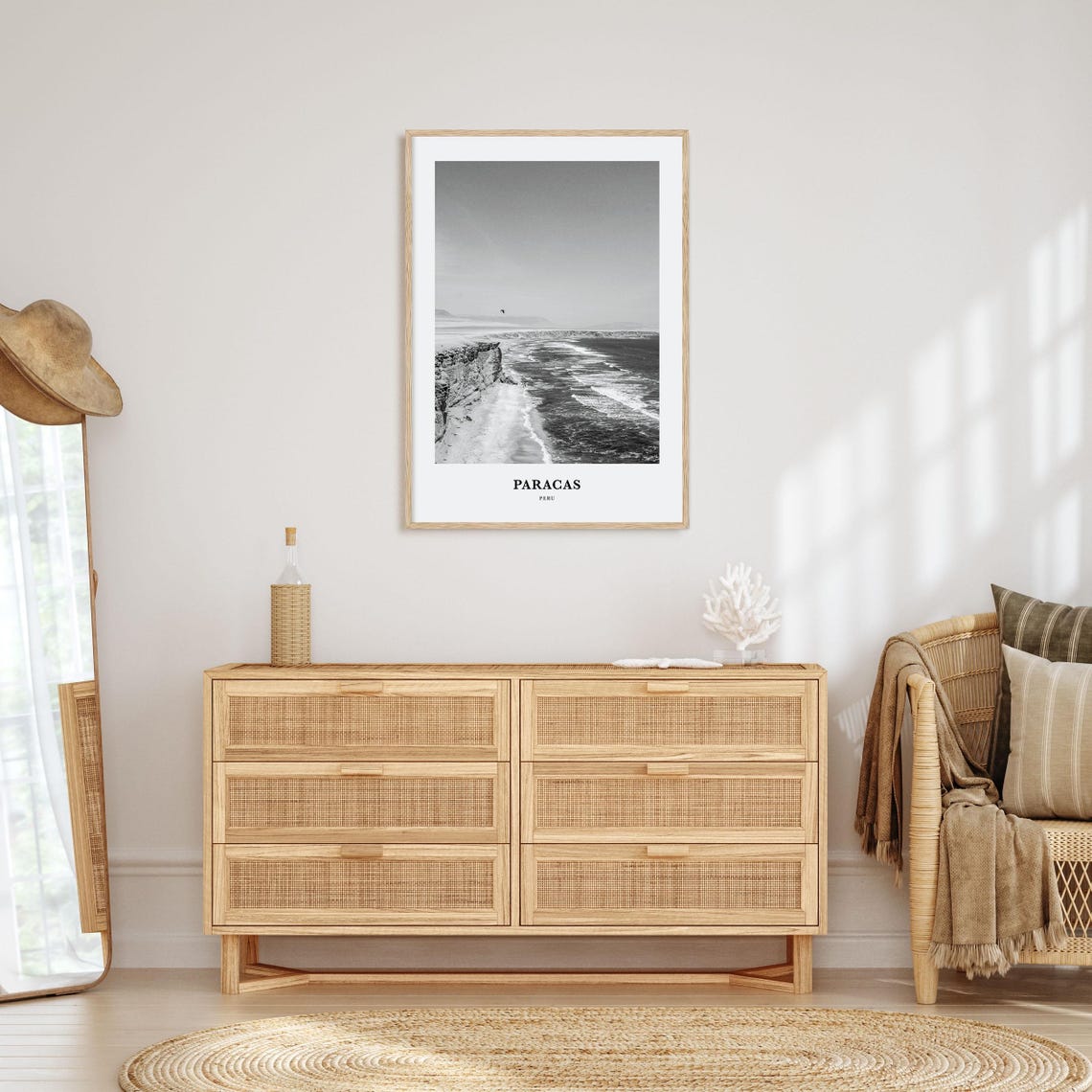 Paracas Peru Coastal Cliffs and Ocean Waves Black White Poster - Image 3