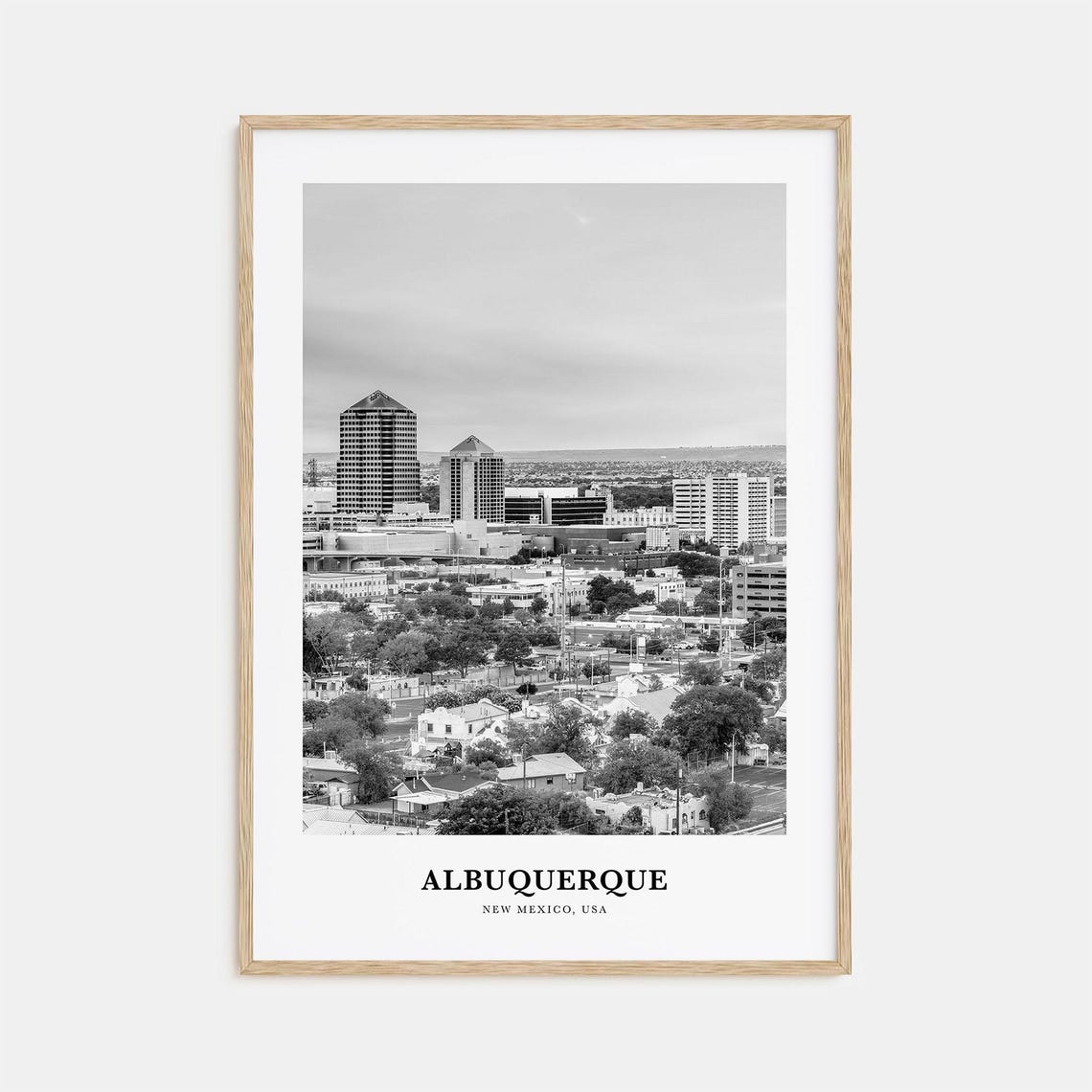 Albuquerque New Mexico Downtown Skyline Black and White Travel Poster