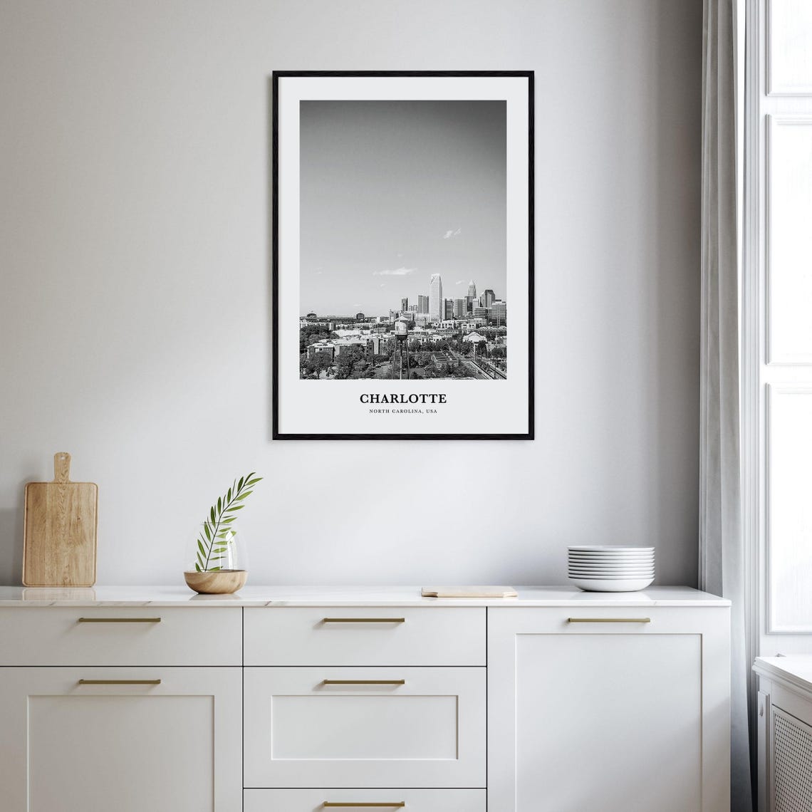 Charlotte North Carolina Uptown Skyline Panoramic View Poster - Image 2