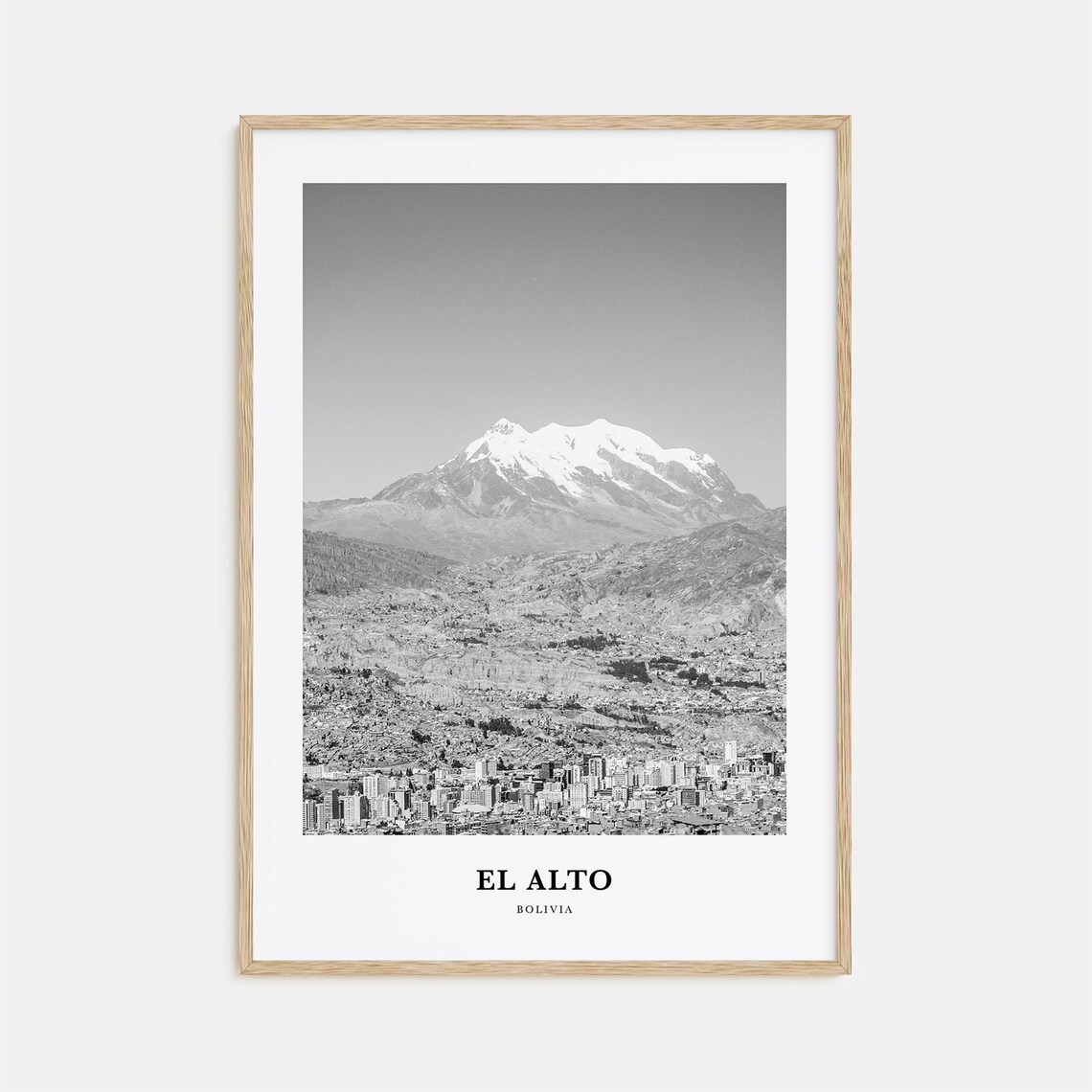 El Alto Bolivia Illimani Snow Peak Over City Black White Poster