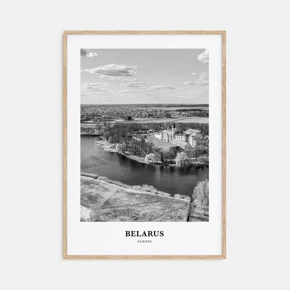 Belarus Aerial View Of A Monastery Beside A Calm River Poster