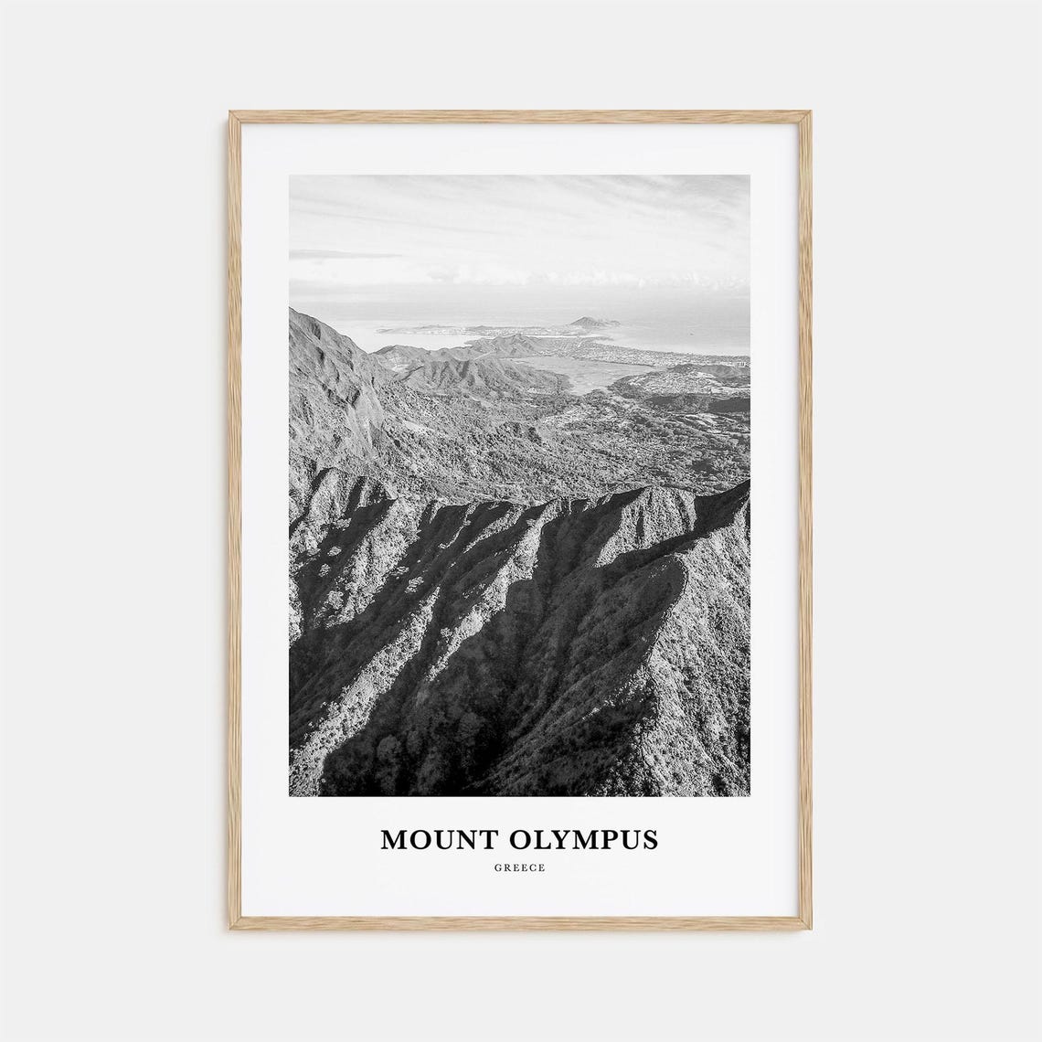 Mount Olympus Greece Rocky Ridge Aerial Black And White Travel Poster