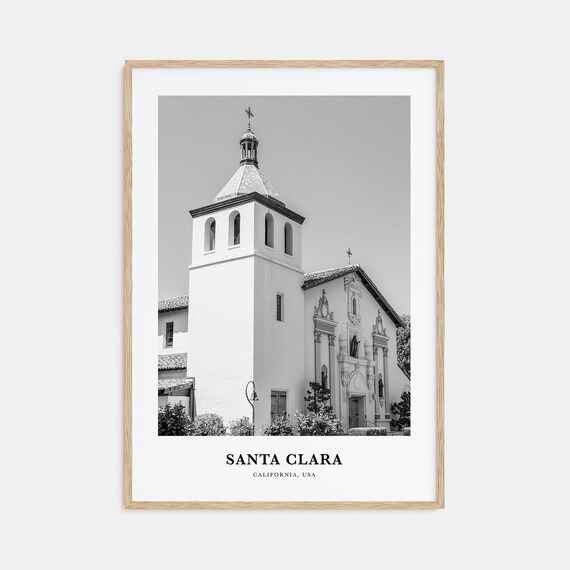 Santa Clara California Historic Mission Church Black White Poster