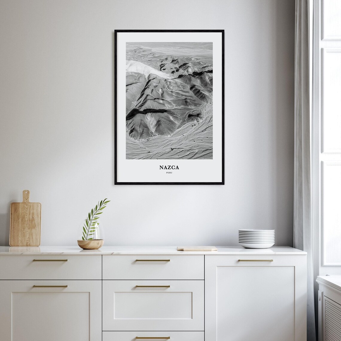 Nazca Peru Desert Mountains Aerial Black And White Travel Poster - Image 2