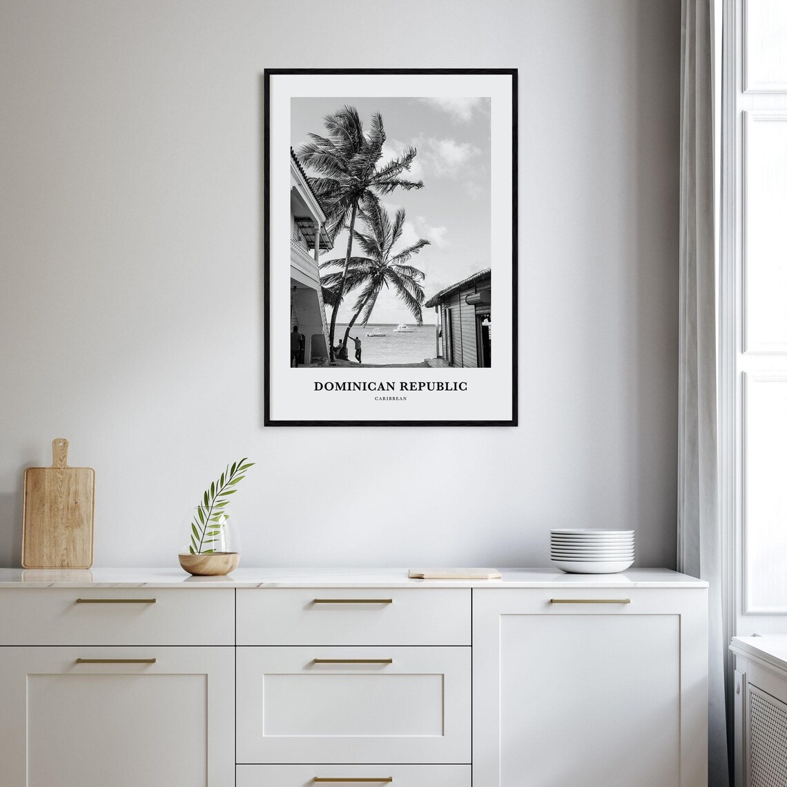 Dominican Republic Caribbean Minimalist Black and White Fishing Village Poster - Image 2