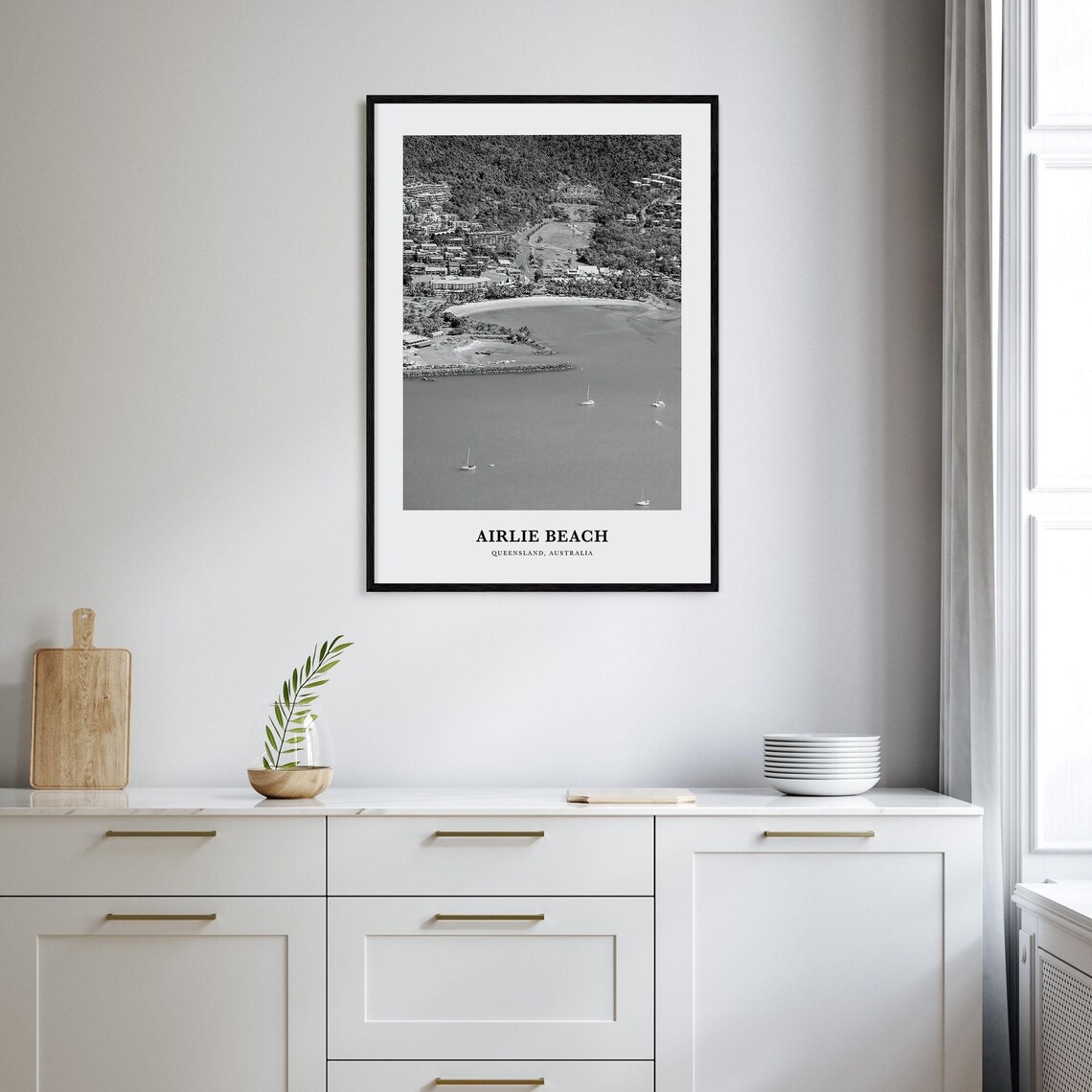 Airlie Beach Aerial Bay View Black and White Australia Travel Poster - Image 2