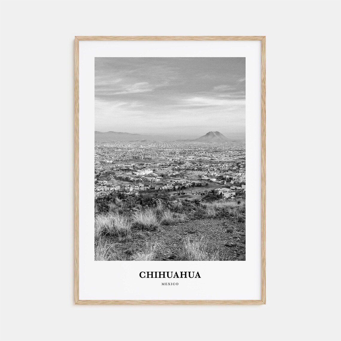Chihuahua Mexico City Panorama with Desert Hills Scene Poster