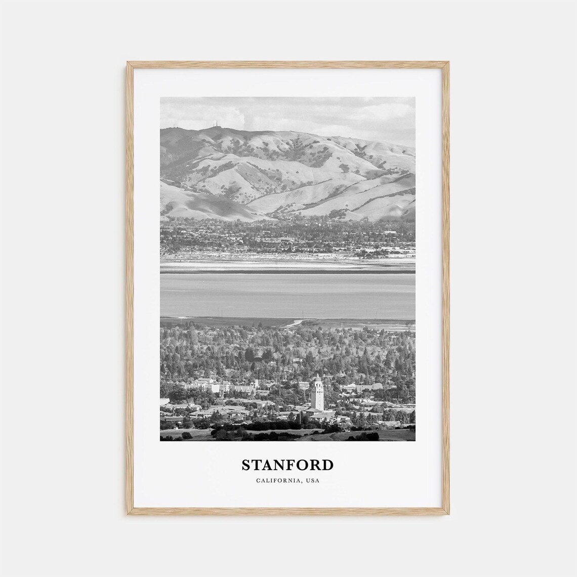 Stanford California Hoover Tower Campus Hills Black White Poster