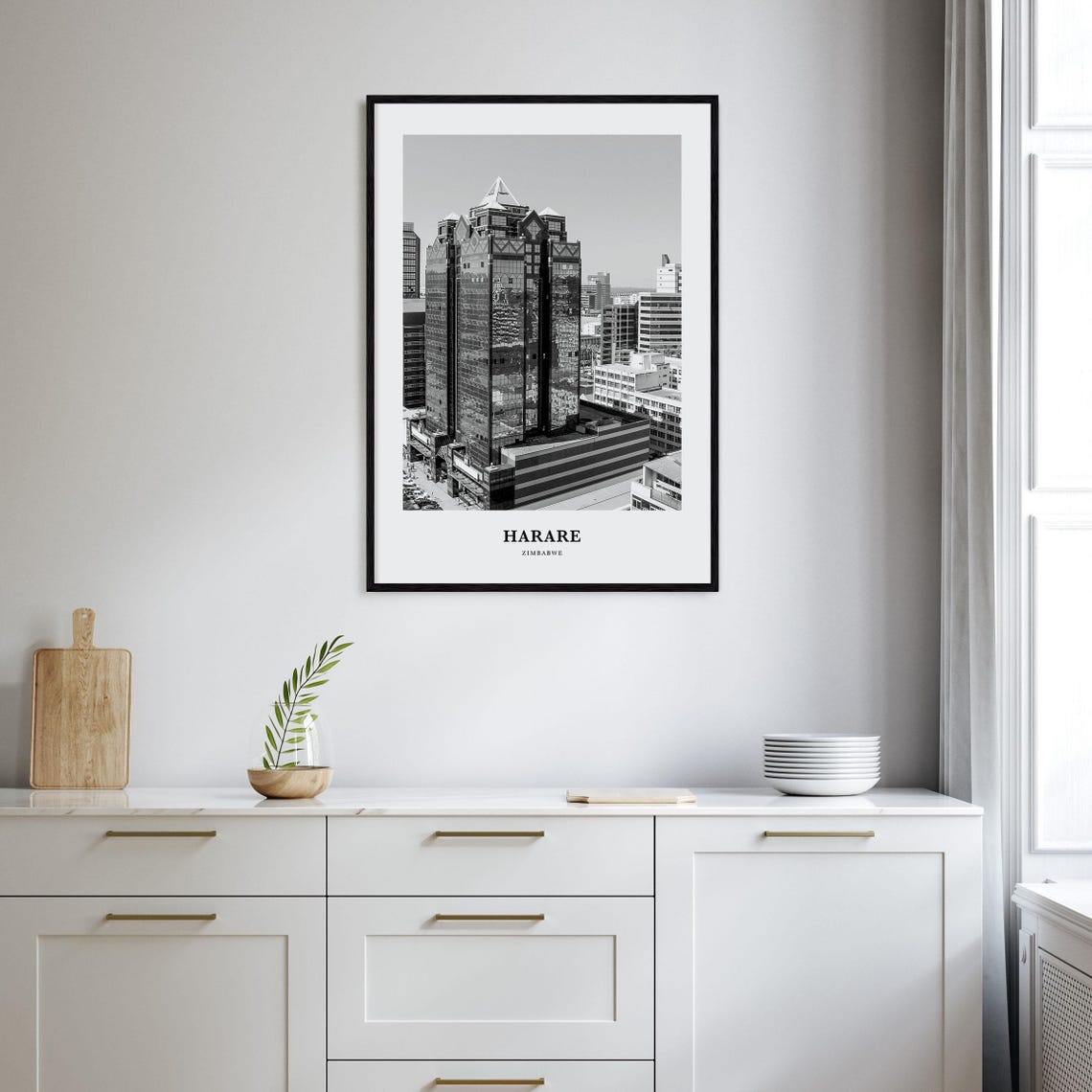 Harare Zimbabwe Modern Glass Skyscraper Downtown Black White Poster - Image 2