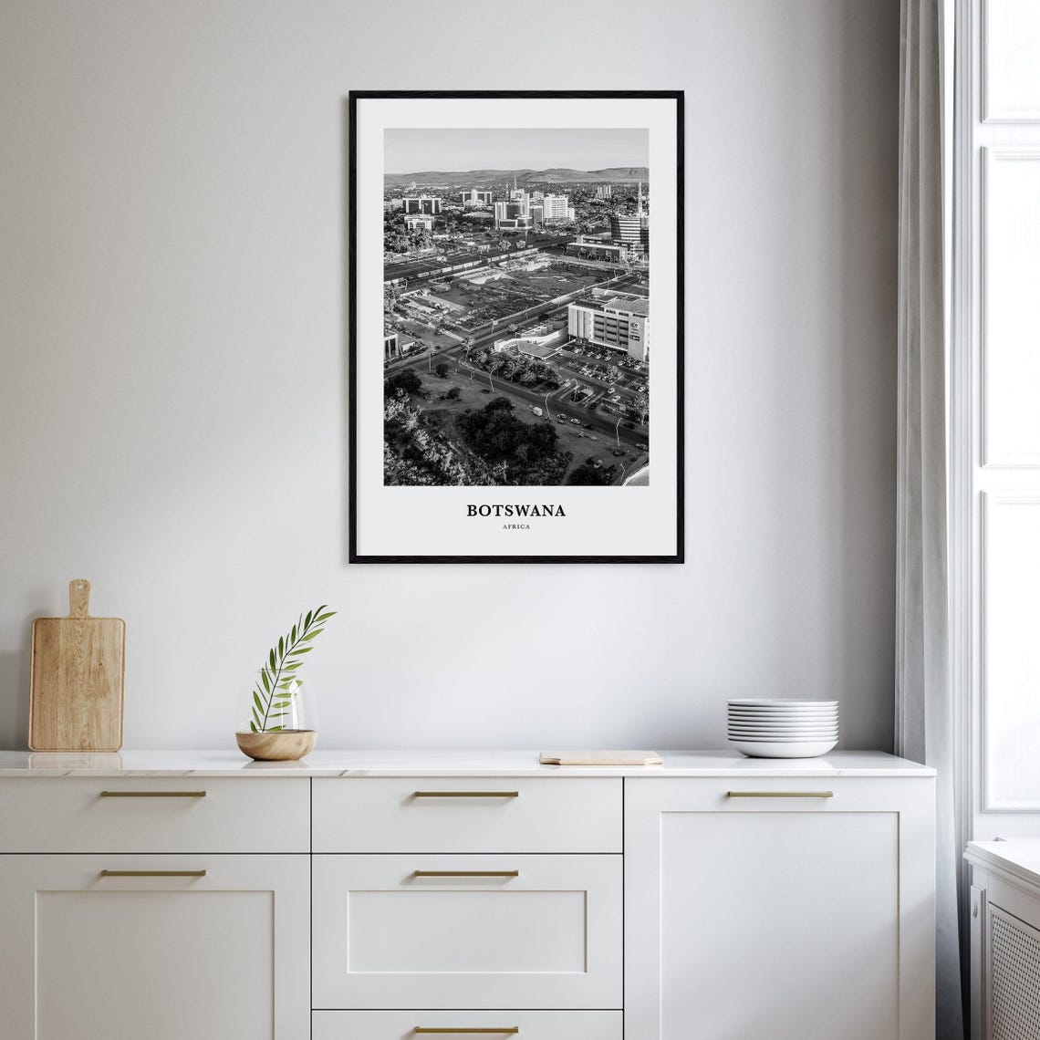 Botswana Gaborone City Aerial View Africa Black and White Poster - Image 2