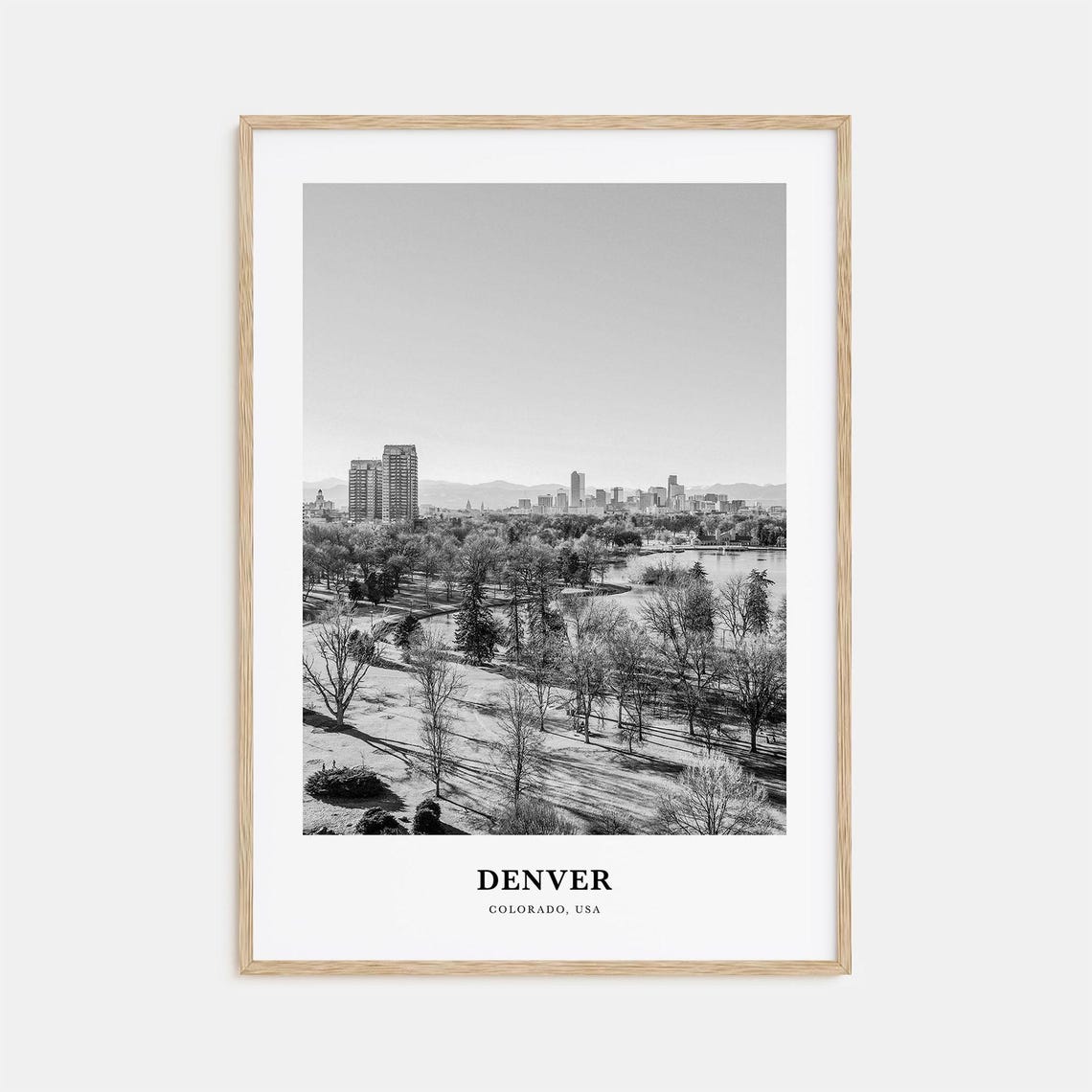 Denver Colorado City Park Skyline Panorama Black and White Poster