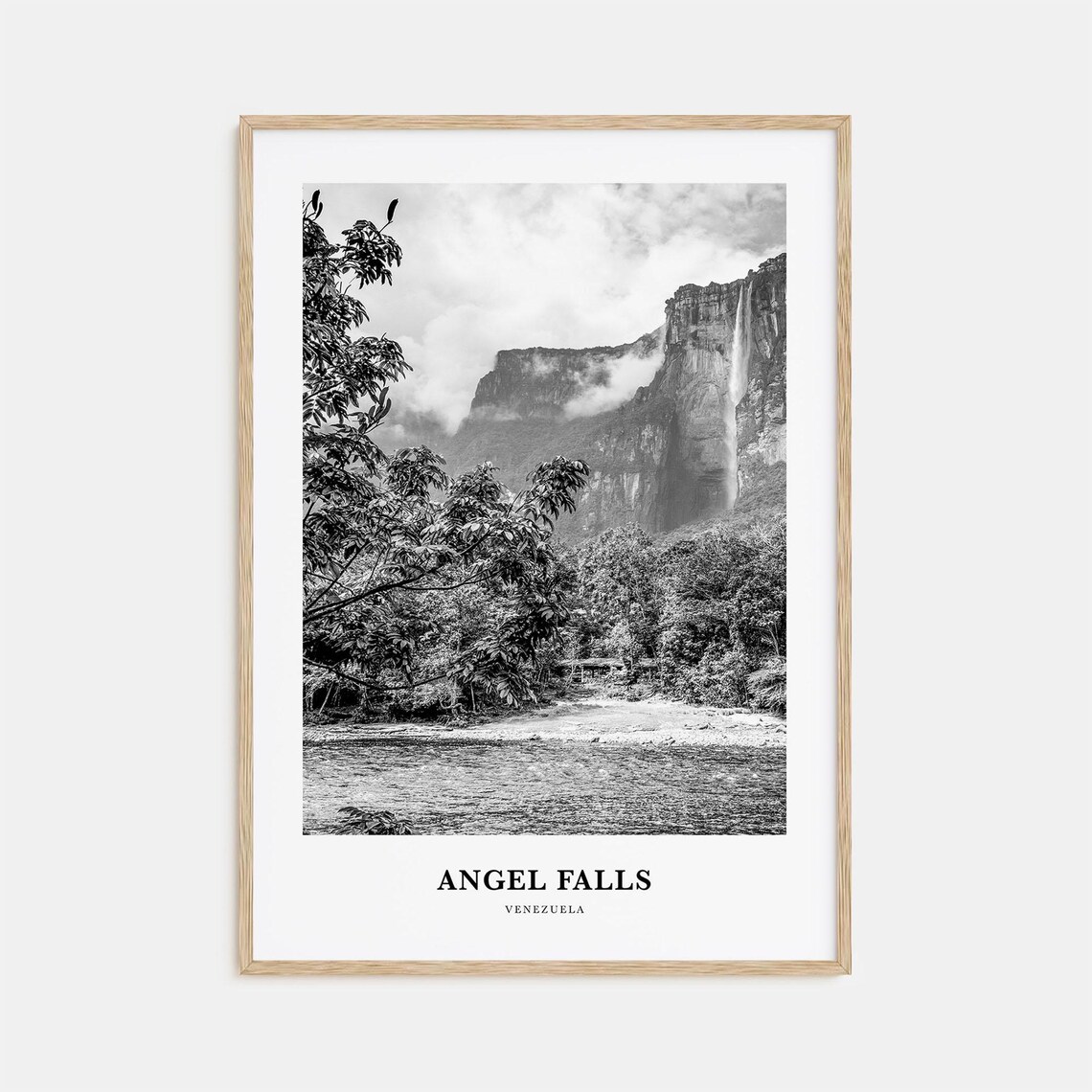 Angel Falls Venezuela Waterfall Black and White Nature Poster
