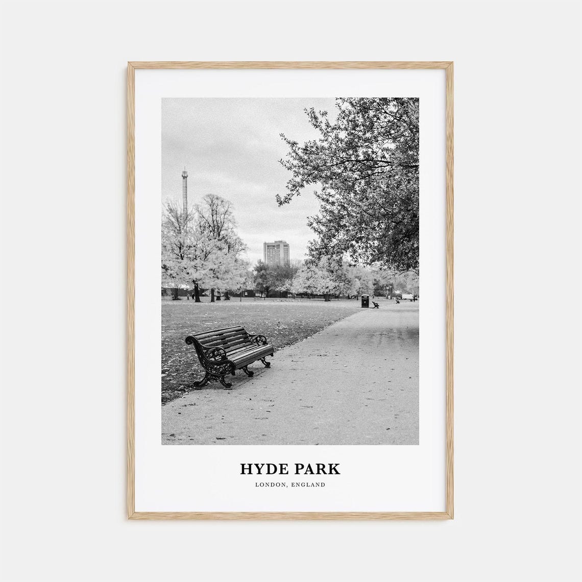 Hyde Park London Park Bench Black and White Photography Poster