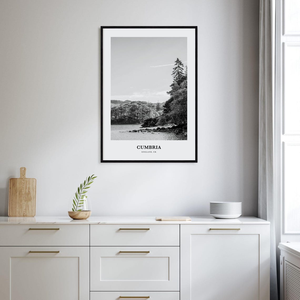 Cumbria England Black and White Lake District Pines Travel Poster - Image 2