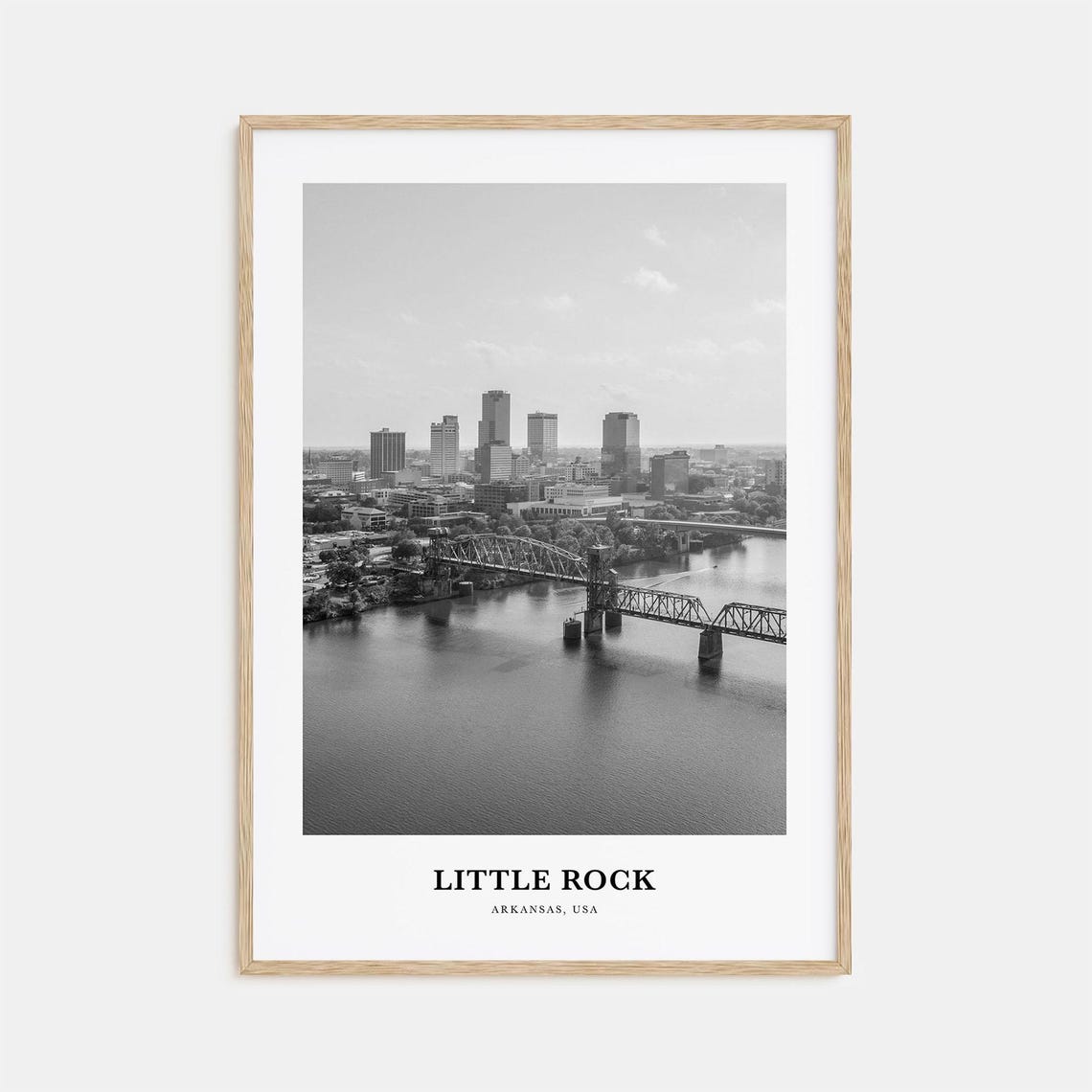 Little Rock Arkansas Skyline River Bridge Black White Poster