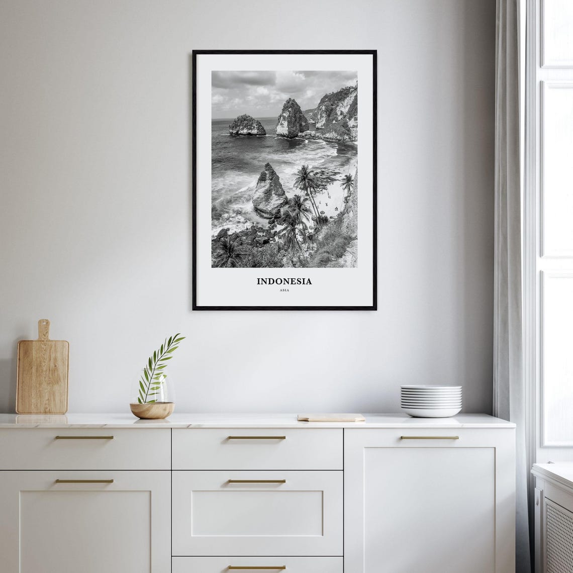 Indonesia Tropical Coast Sea Stacks Black and White Photo Print - Image 2